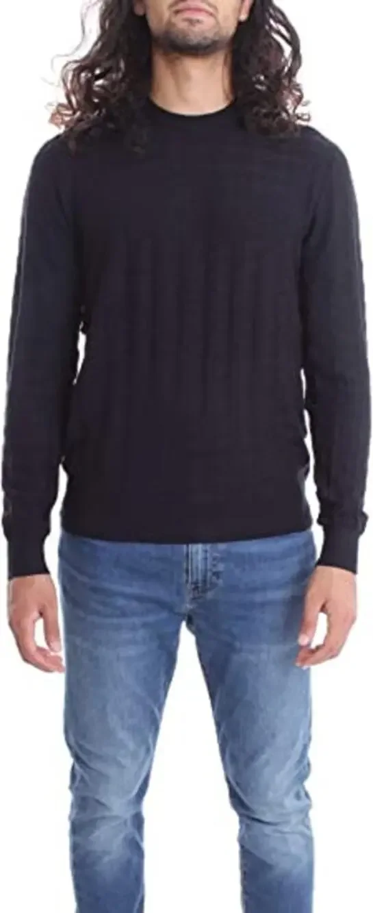 Emporio Armani Jacquard Crew Neck Pullover Jumper Sweater Black Large NEW $225
